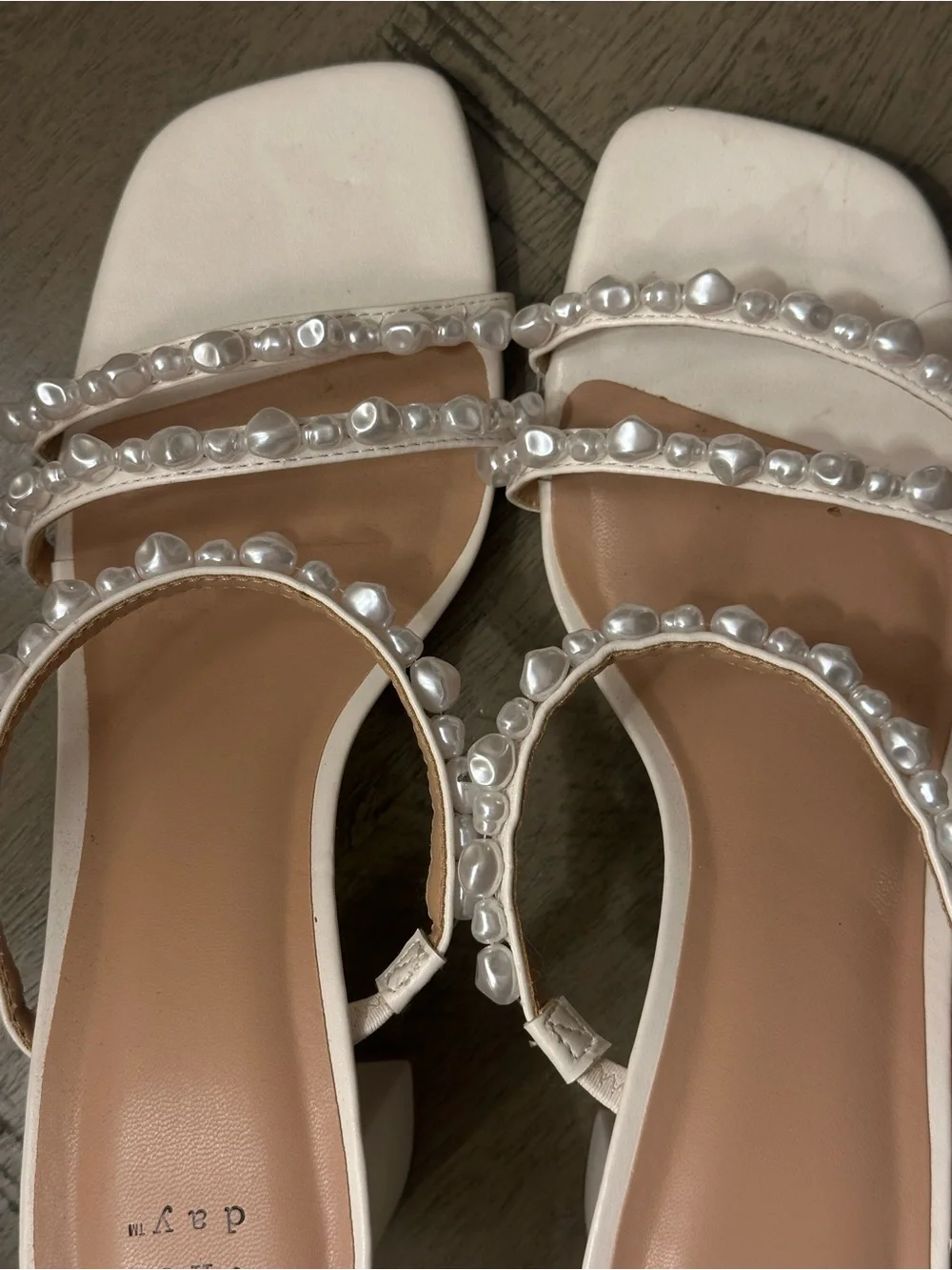 a new day White Pearl-Strap Square Toe Heeled Sandals
